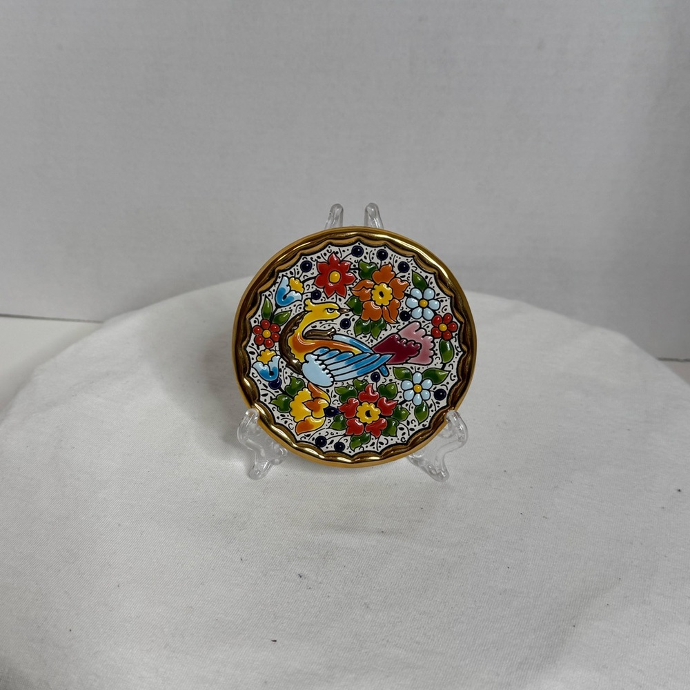 Cearco Pintado a Mano Con Esmaltes y ORO DE LEY (24k) Small Wall Plate (F) - Picture 4 of 4